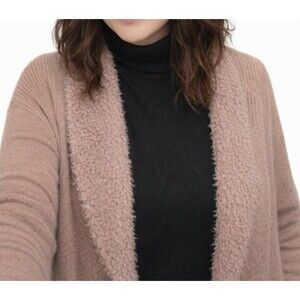 Millers Woman Brown Faux Fur Cardigan Long Sleeve Knit Business Casual Sz Large